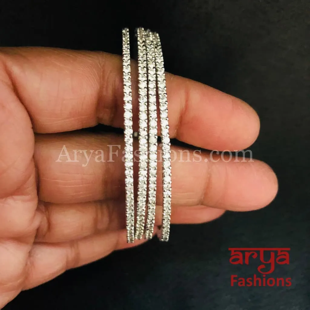 Anusha Silver Rhodium Cubic Zirconia Statement Bangles set of 4