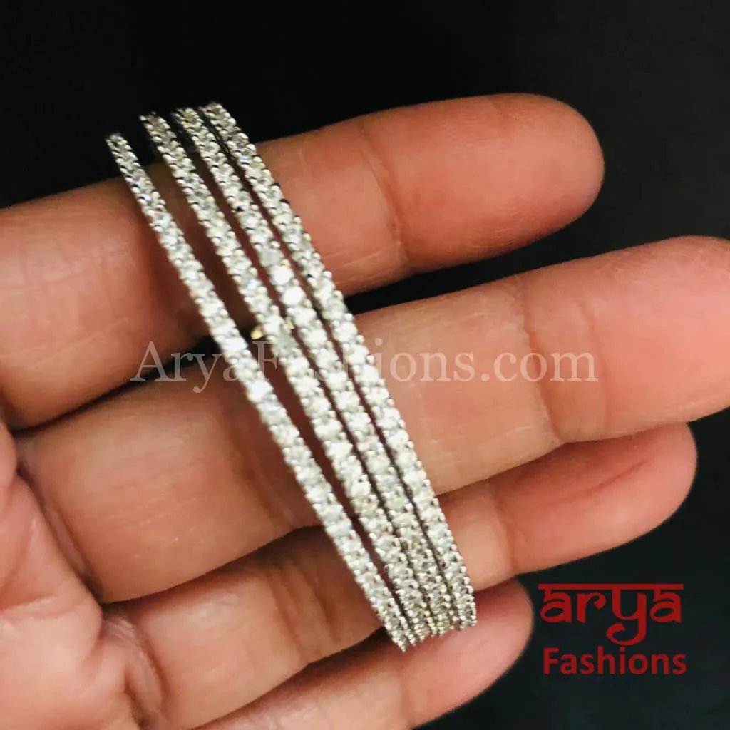 Anusha Silver Rhodium Cubic Zirconia Statement Bangles set of 4