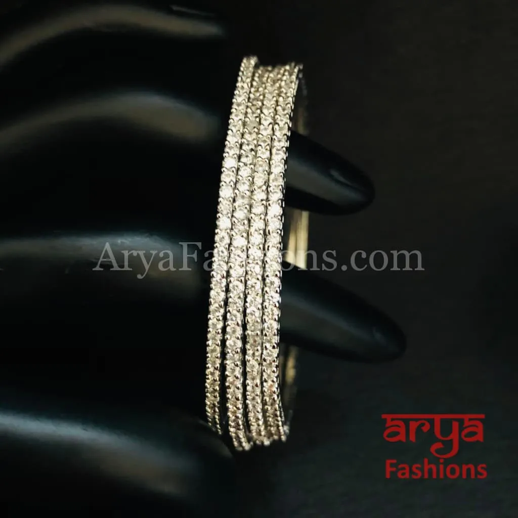 Anusha Silver Rhodium Cubic Zirconia Statement Bangles set of 4