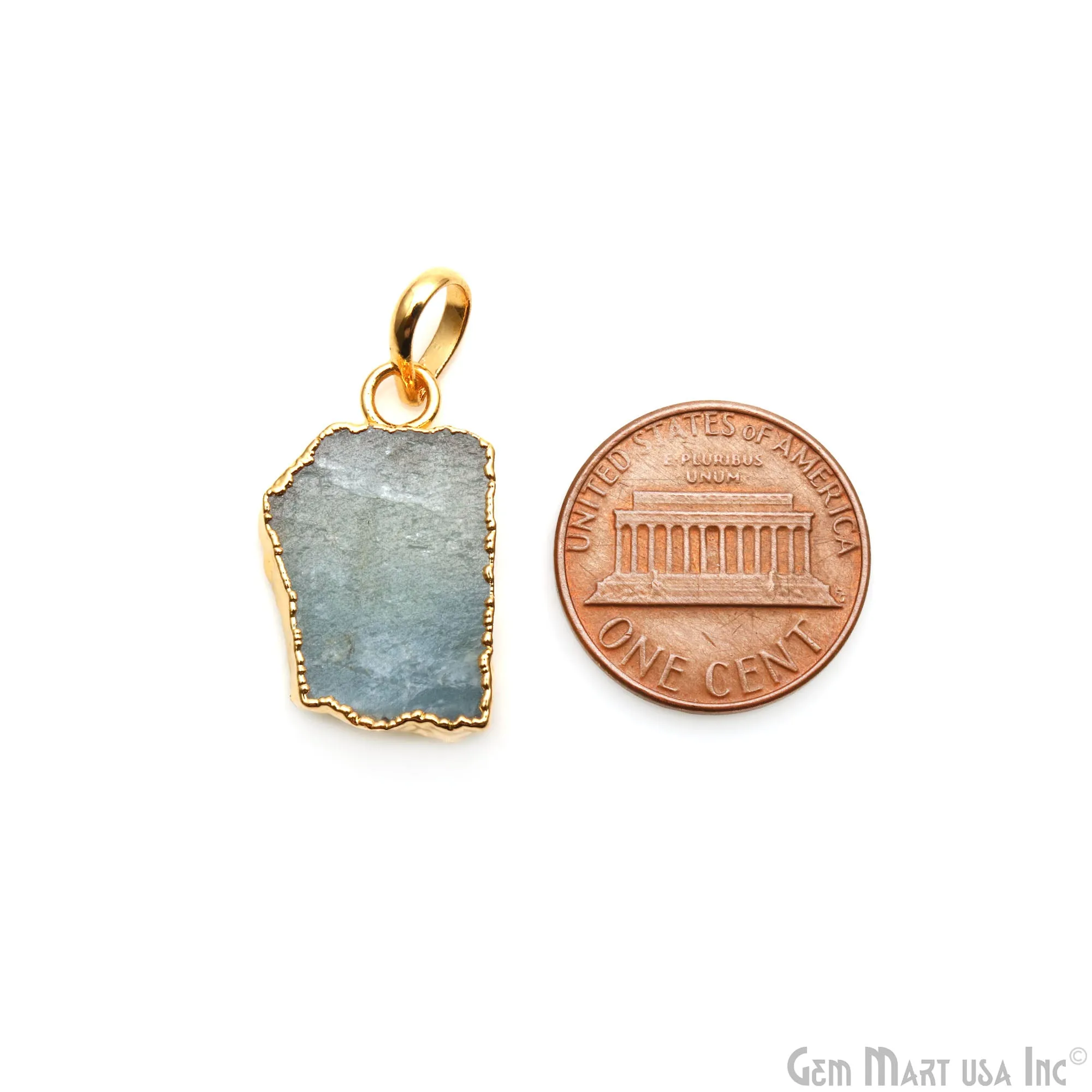 Aquamarine Free Form shape 23x14mm Gold Electroplated Gemstone Single Bail Pendant