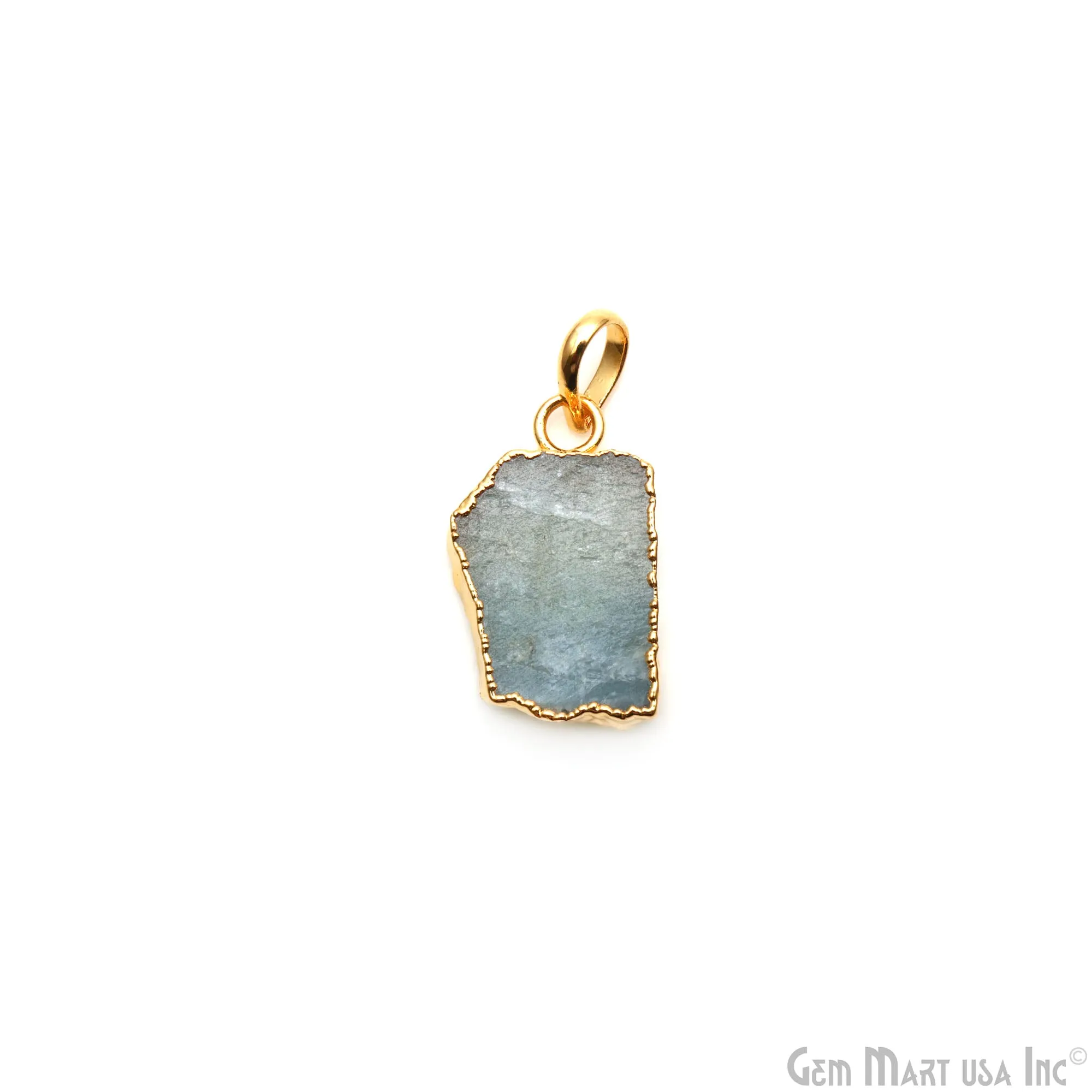 Aquamarine Free Form shape 23x14mm Gold Electroplated Gemstone Single Bail Pendant