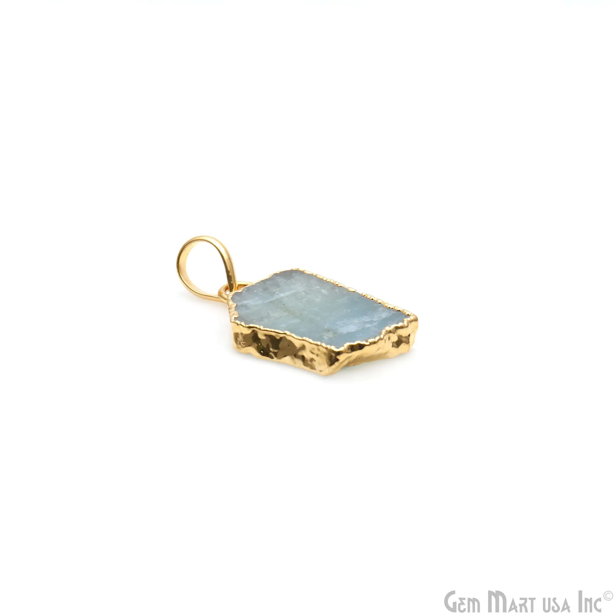 Aquamarine Free Form shape 23x14mm Gold Electroplated Gemstone Single Bail Pendant