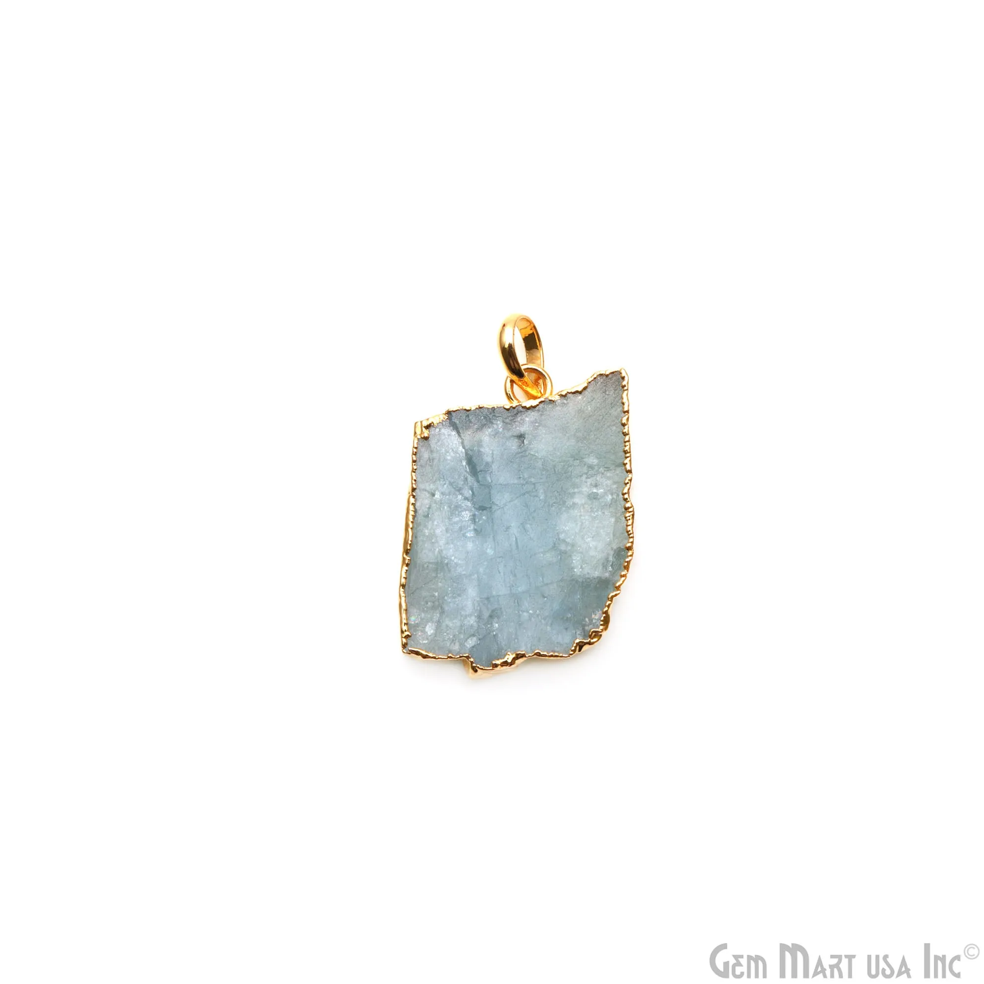 Aquamarine Free Form shape 30x22mm Gold Electroplated Gemstone Single Bail Pendant