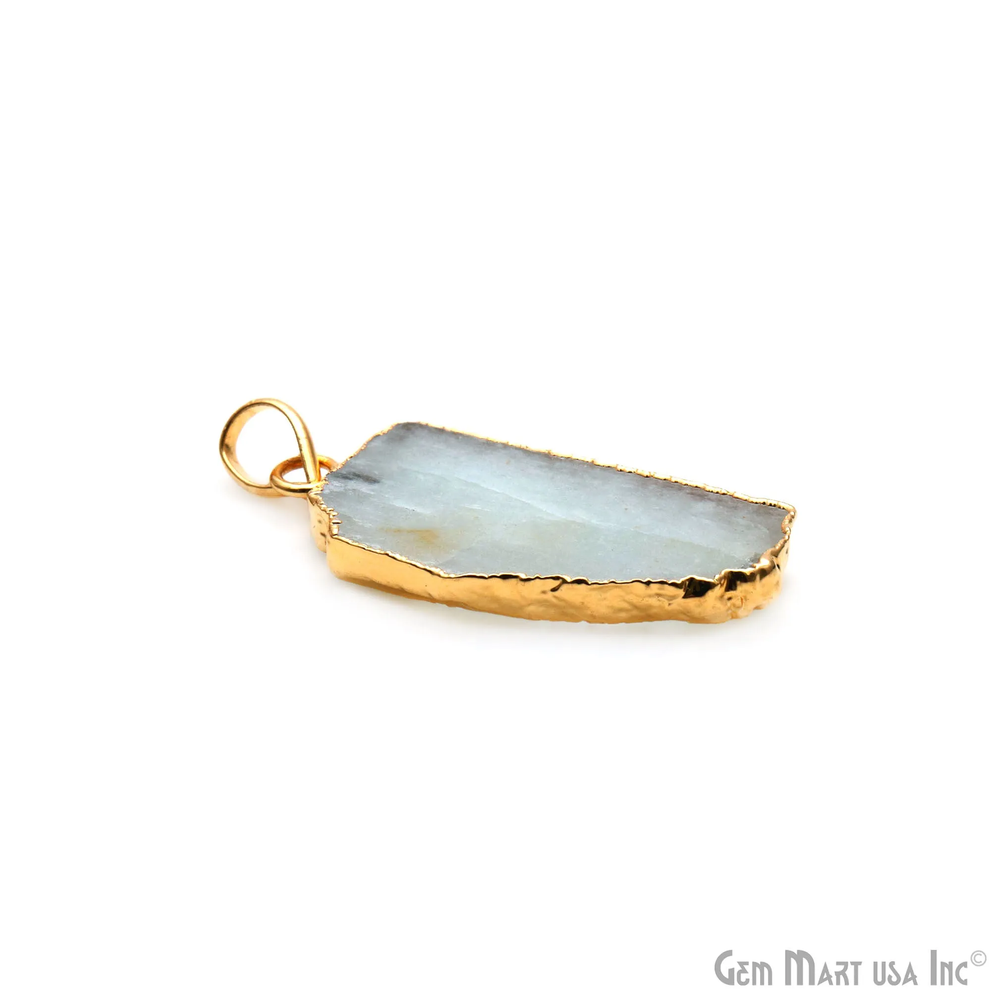 Aquamarine Free Form shape 35x18mm Gold Electroplated Gemstone Single Bail Pendant