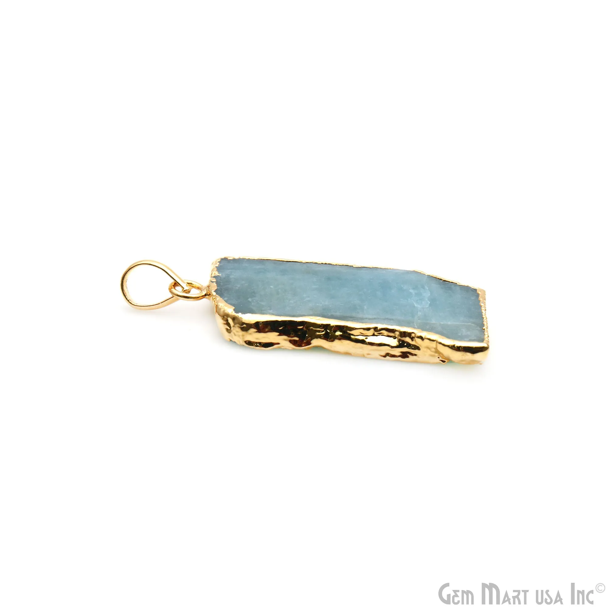 Aquamarine Free Form shape 39x19mm Gold Electroplated Gemstone Single Bail Pendant