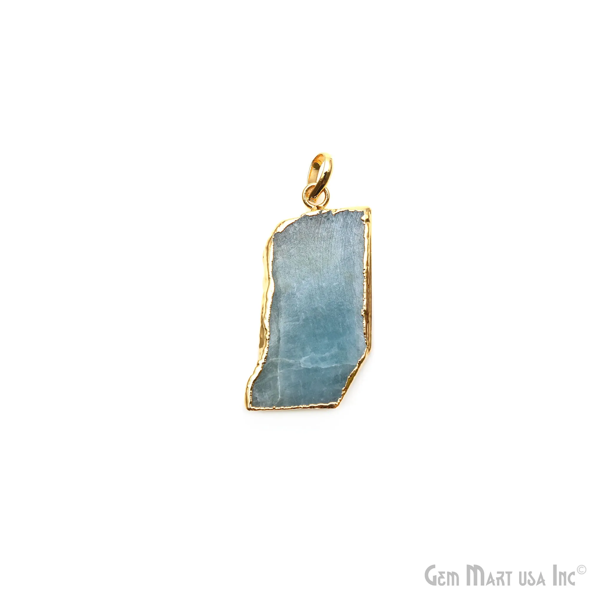 Aquamarine Free Form shape 39x19mm Gold Electroplated Gemstone Single Bail Pendant