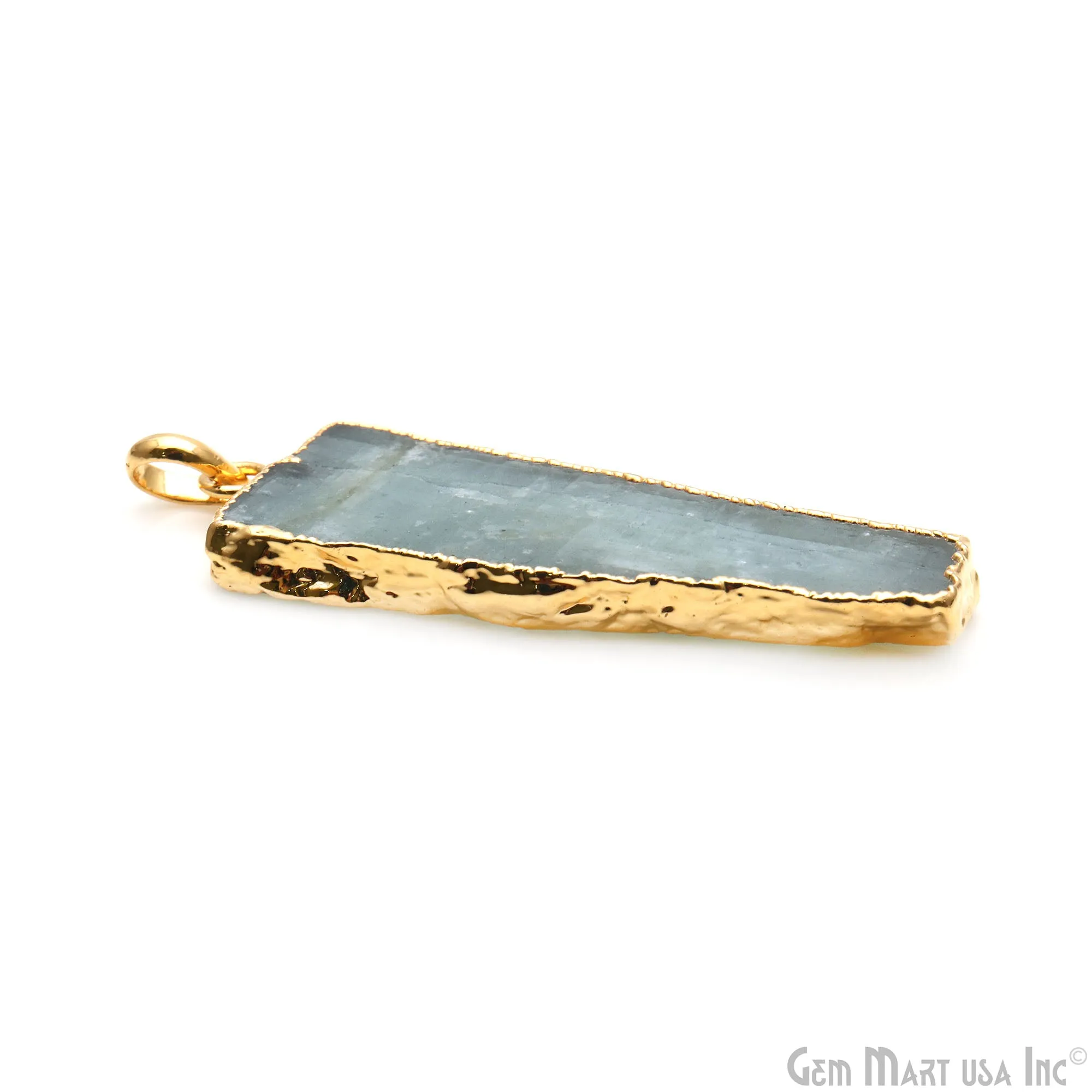 Aquamarine Free Form shape 50x19mm Gold Electroplated Gemstone Single Bail Pendant