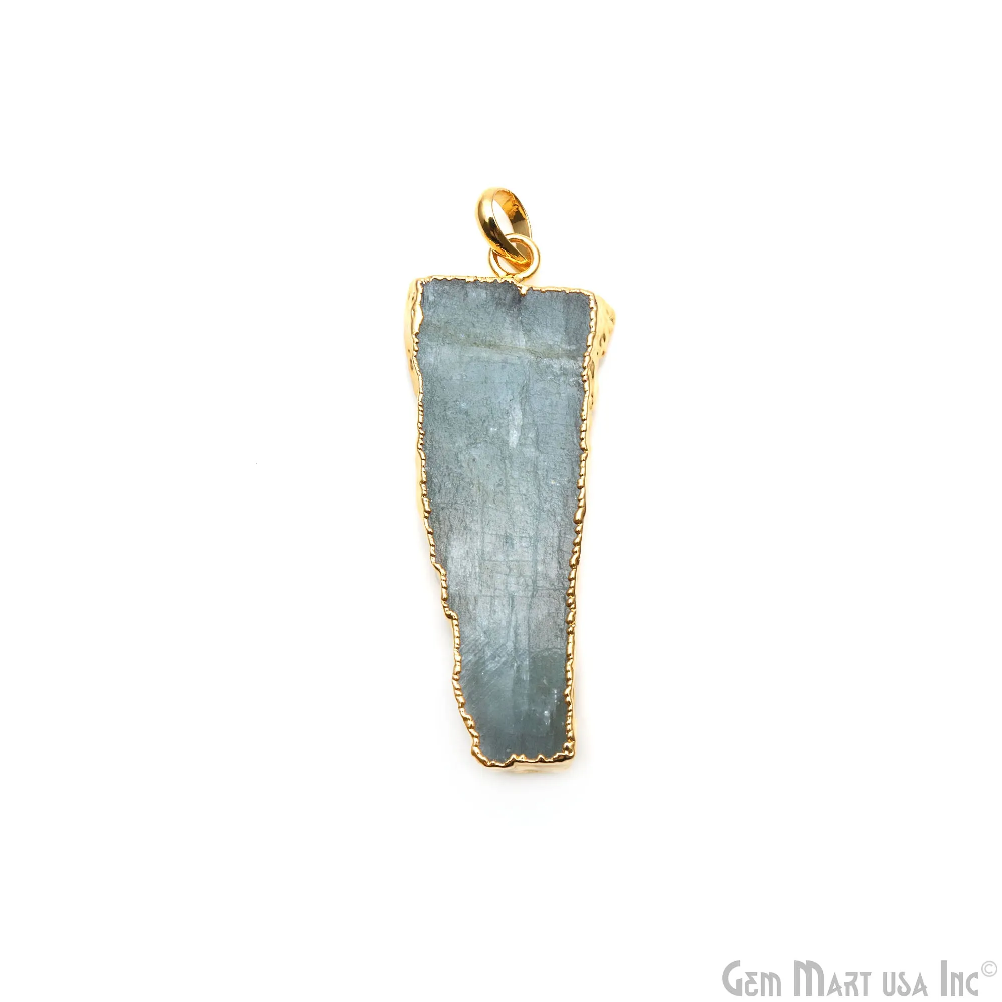 Aquamarine Free Form shape 50x19mm Gold Electroplated Gemstone Single Bail Pendant