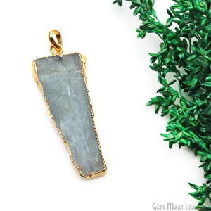 Aquamarine Free Form shape 50x19mm Gold Electroplated Gemstone Single Bail Pendant