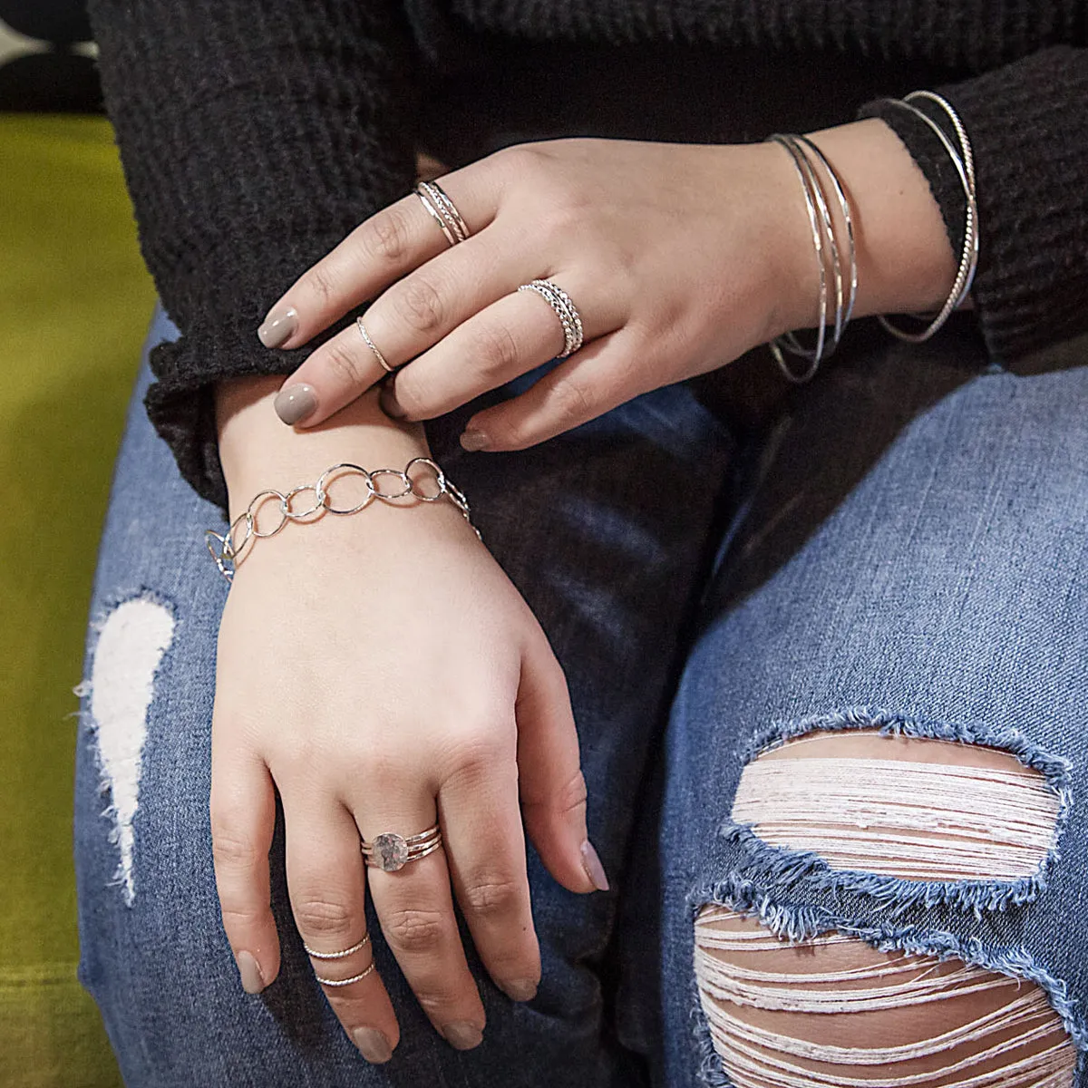 Beaded Stacking Ring Set - sterling silver