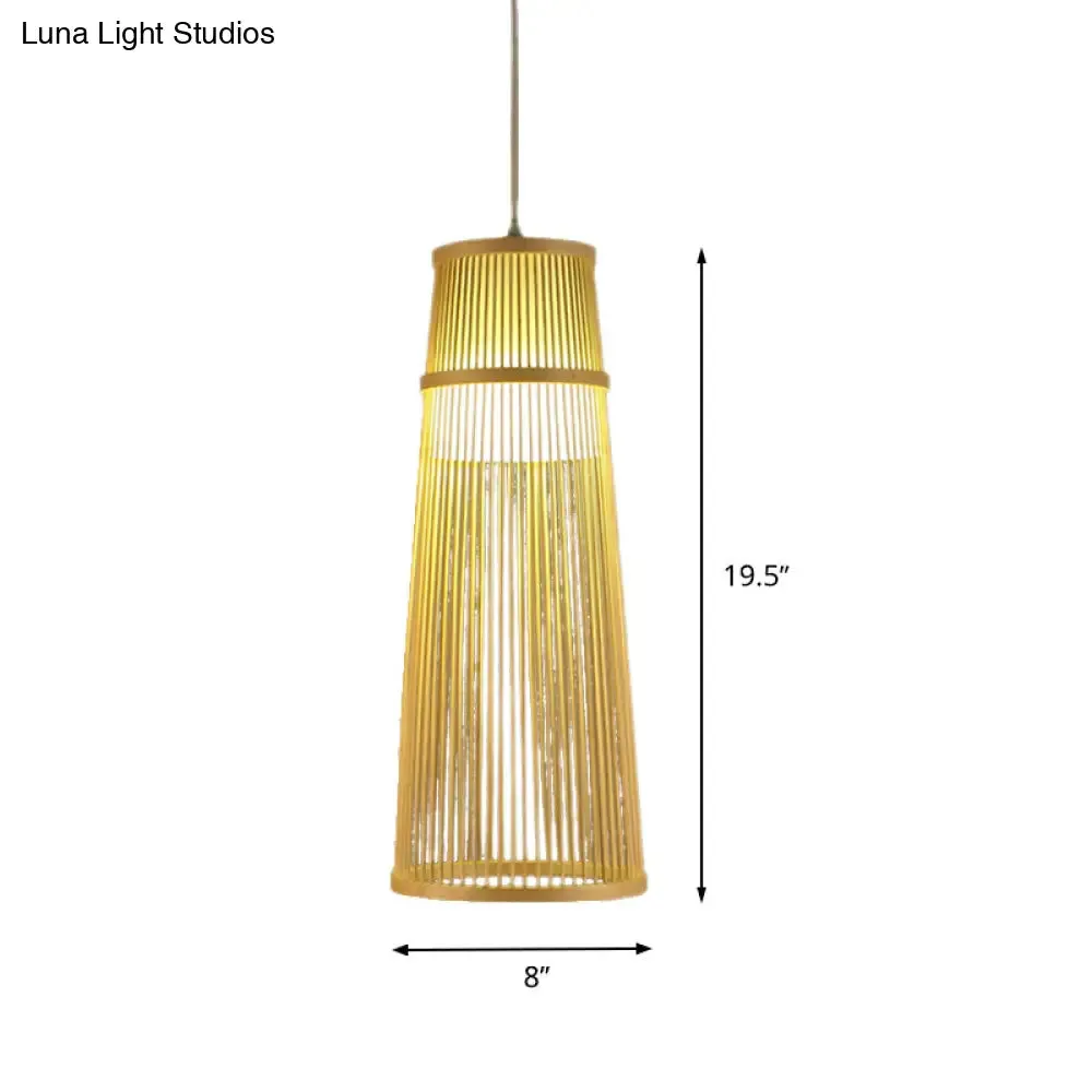 Beige Conical Drop Lamp - Asian Style - Bamboo Hanging Ceiling Light for Living Room