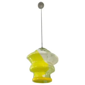 Bespoke Italian Organic Lemon Yellow White Step Tulip Murano Glass Pendant Light