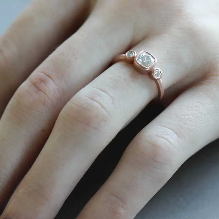 Bezel-set Cushion Three Stone Ring