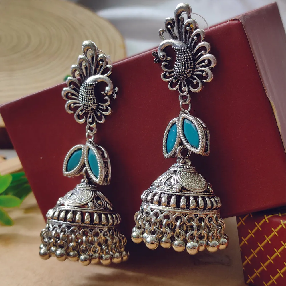 Bhavi Jewels Silver Plated Peacoak Shaped Jhumki Earrings