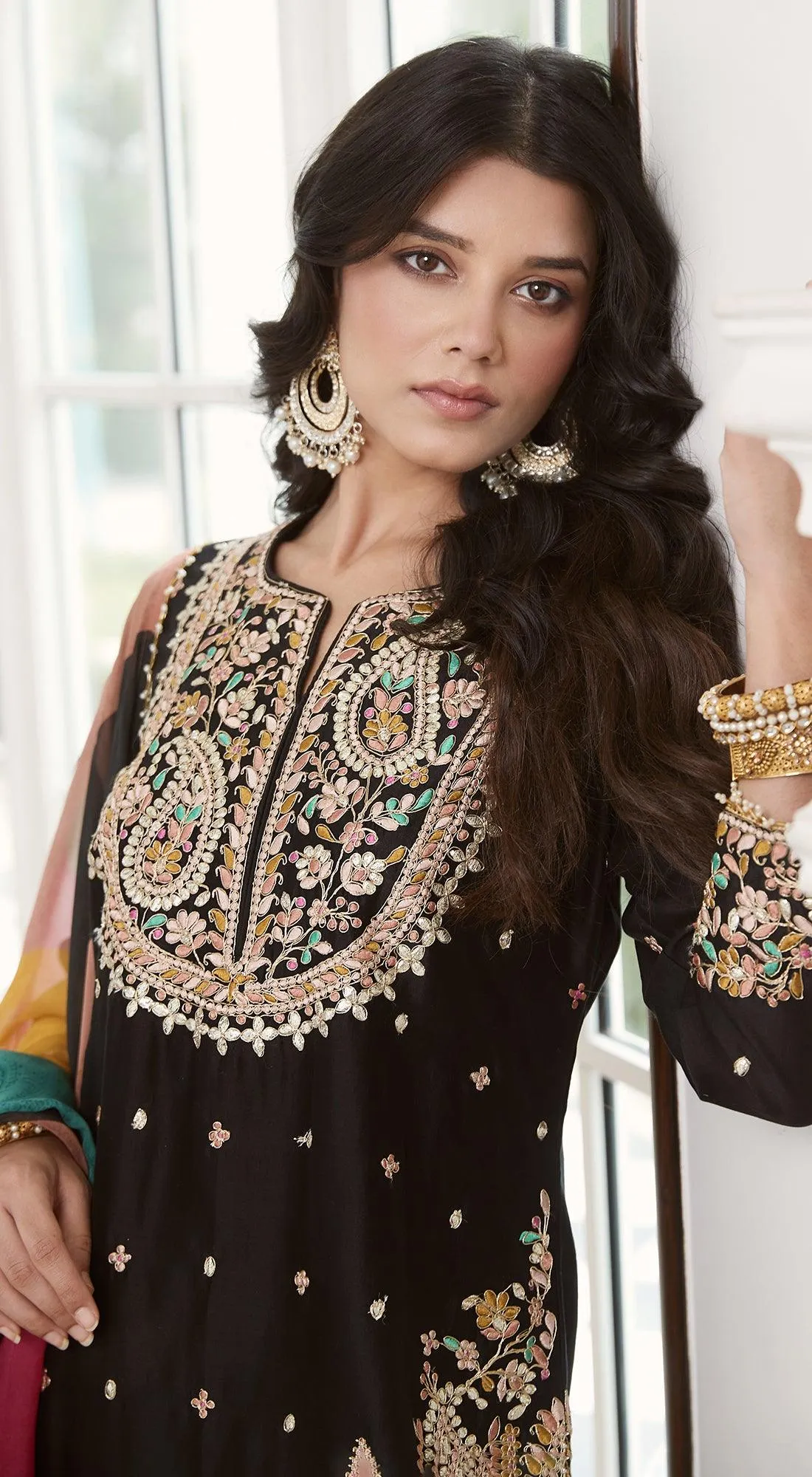 Black Embroidered Sharara Set