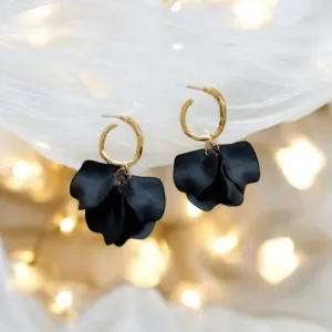 Black - flower earrings | unique dangle petals earrings | golden baroque floral earrings | bridal party wedding earrings