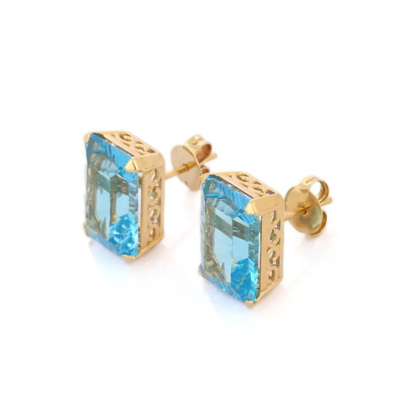 Blue Topaz Gold Studs