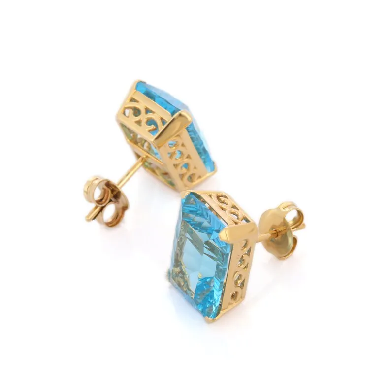 Blue Topaz Gold Studs