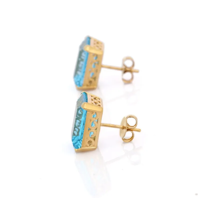 Blue Topaz Gold Studs