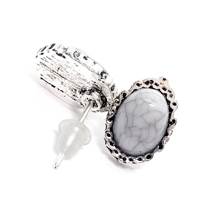 Bohemia Marble Oval Framed Stud Earrings