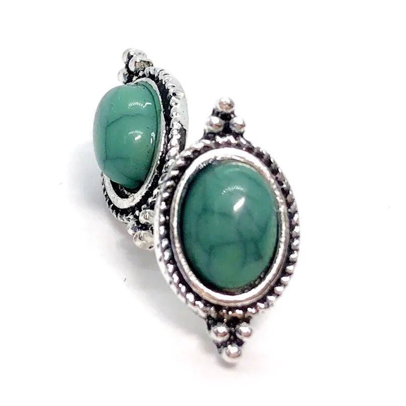 Bohemia Turquoise Oval Framed Stud Earrings