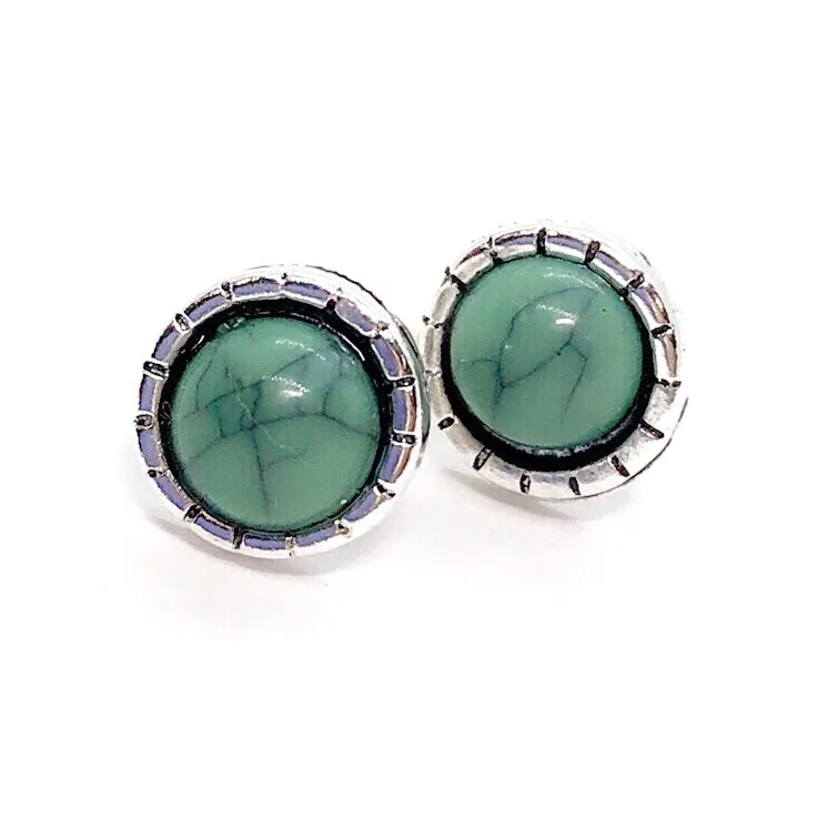 Bohemia Turquoise Round Button Stud Earrings