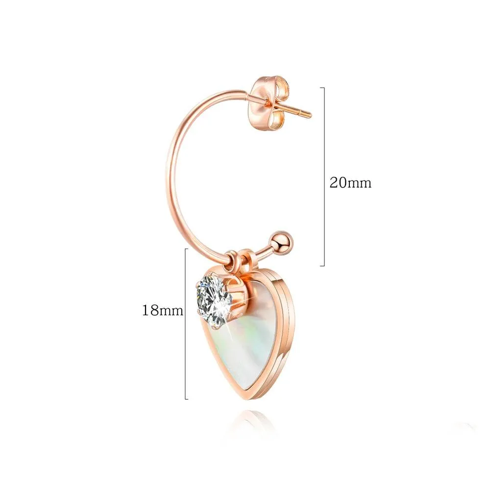 Boxed Sparkly Love Shaped Studs & Earthy Pearl Core Hook Earrings Set in Rose Gold