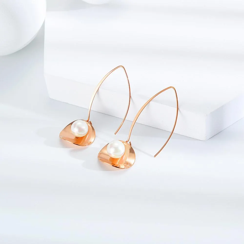 Boxed Sparkly Love Shaped Studs & Earthy Pearl Core Hook Earrings Set in Rose Gold