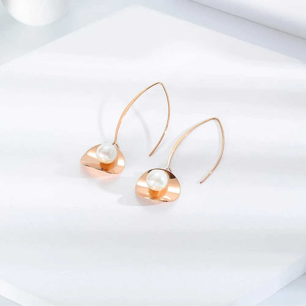 Boxed Sparkly Love Shaped Studs & Earthy Pearl Core Hook Earrings Set in Rose Gold