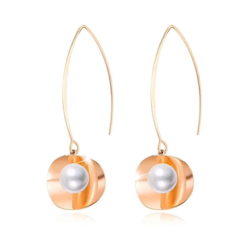 Boxed Sparkly Love Shaped Studs & Earthy Pearl Core Hook Earrings Set in Rose Gold