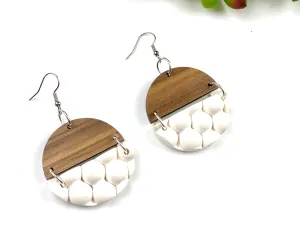 Bubble White Clay and Wood Circle Earrings