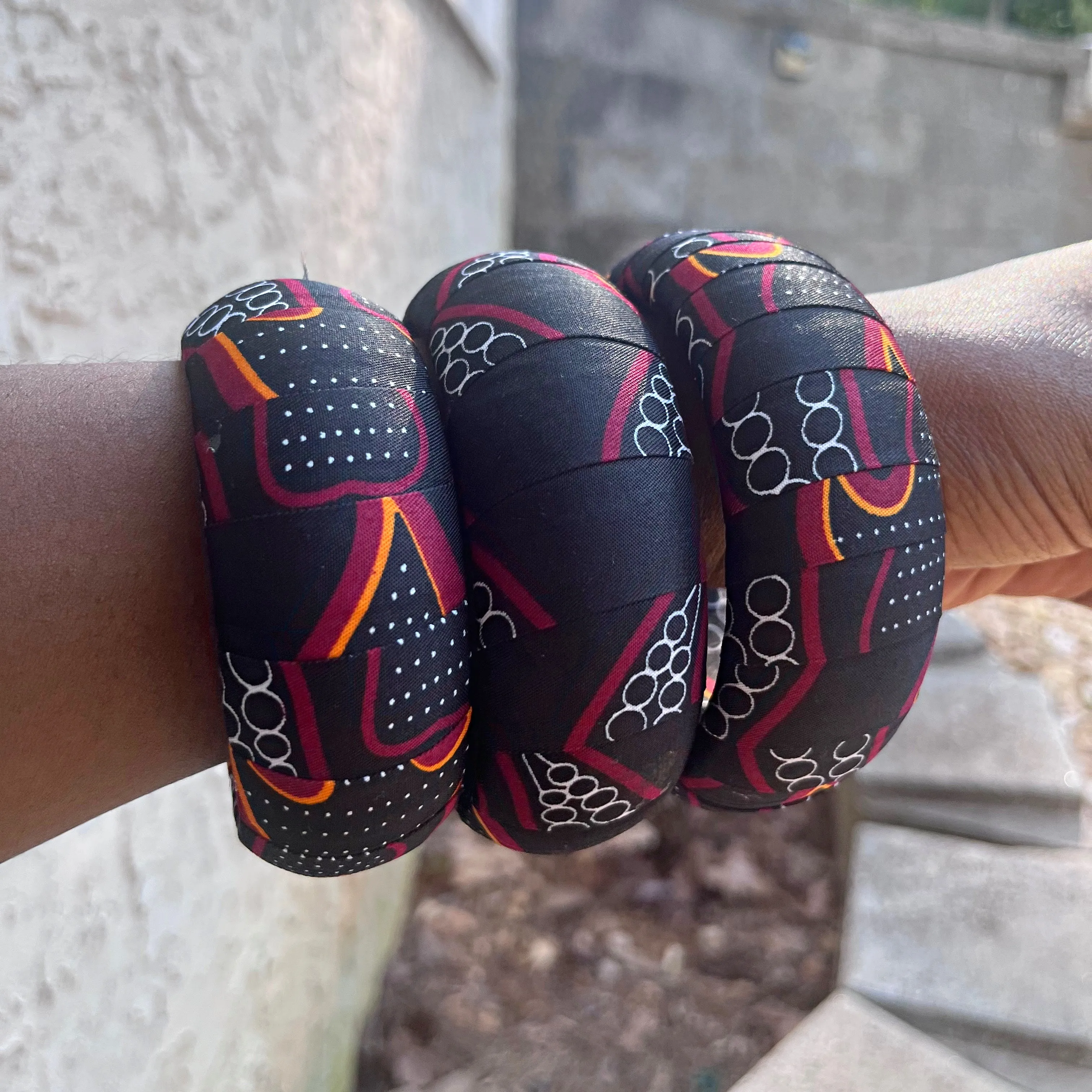 Burgundy Toghu African Print Bangle Bracelets