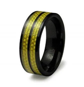 Ceramic Gold Carbon Fiber Inlay Ring - 8mm