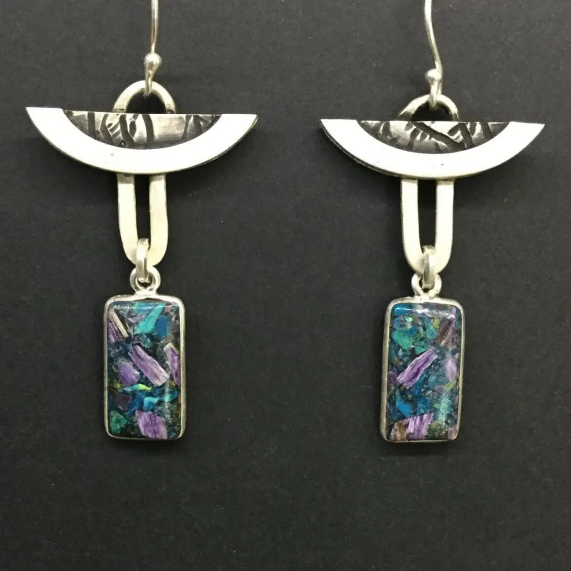 Charoite and Sterling Silver Earrings