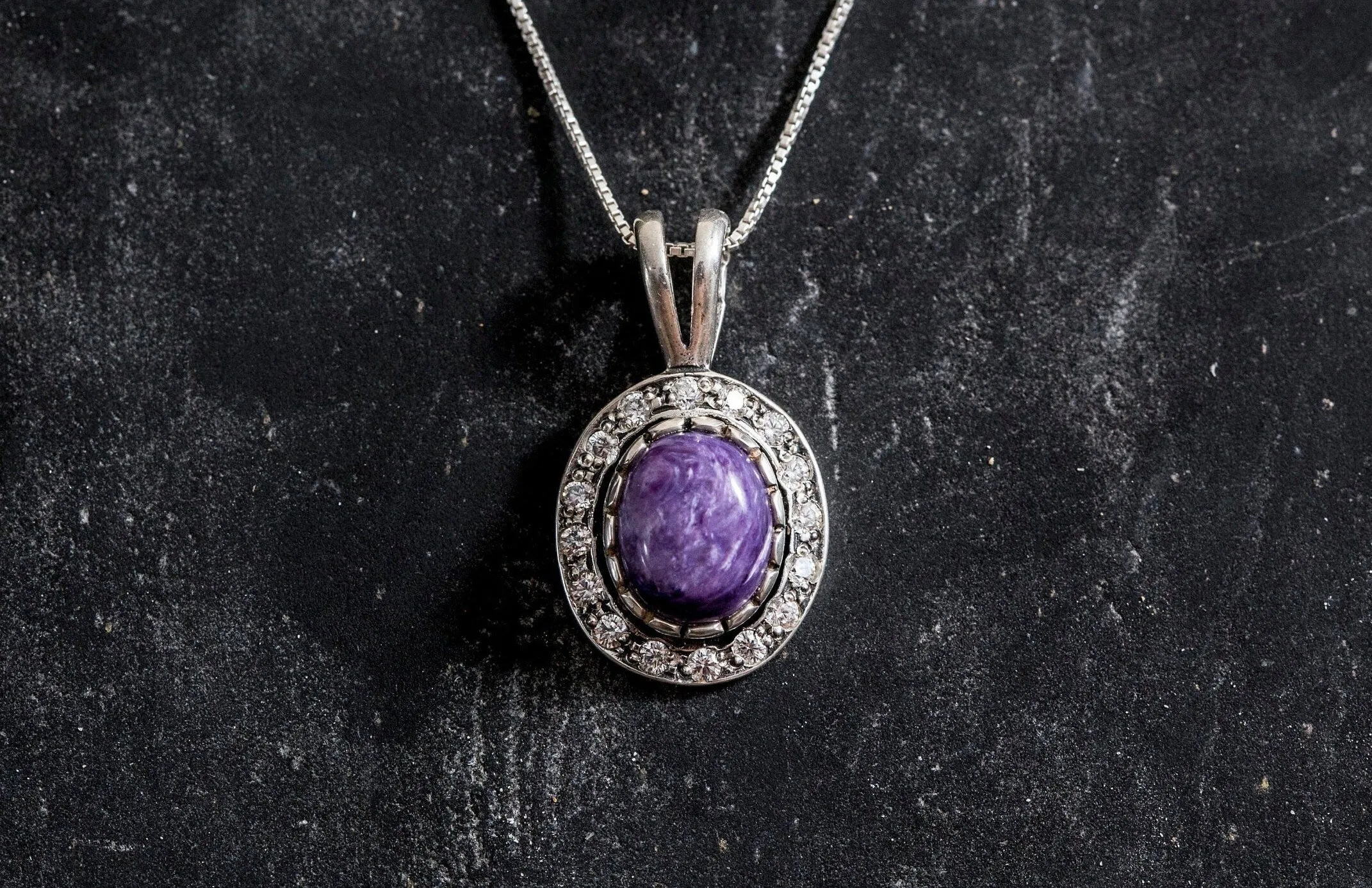 Charoite Halo Pendant - Victorian Purple Necklace - Purple Antique Necklace