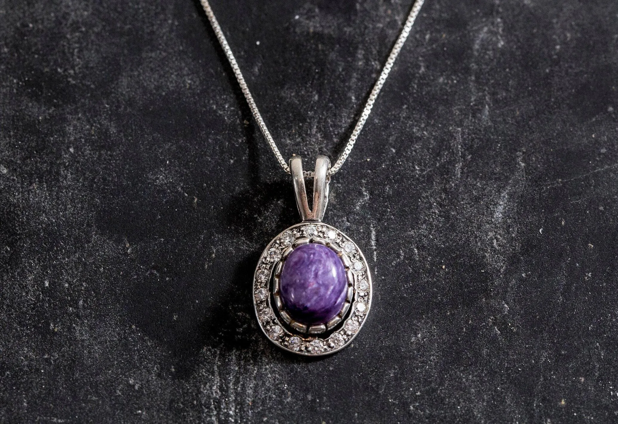 Charoite Halo Pendant - Victorian Purple Necklace - Purple Antique Necklace