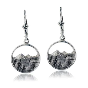 Circle Mountain Silhouette Dangle Style Earrings