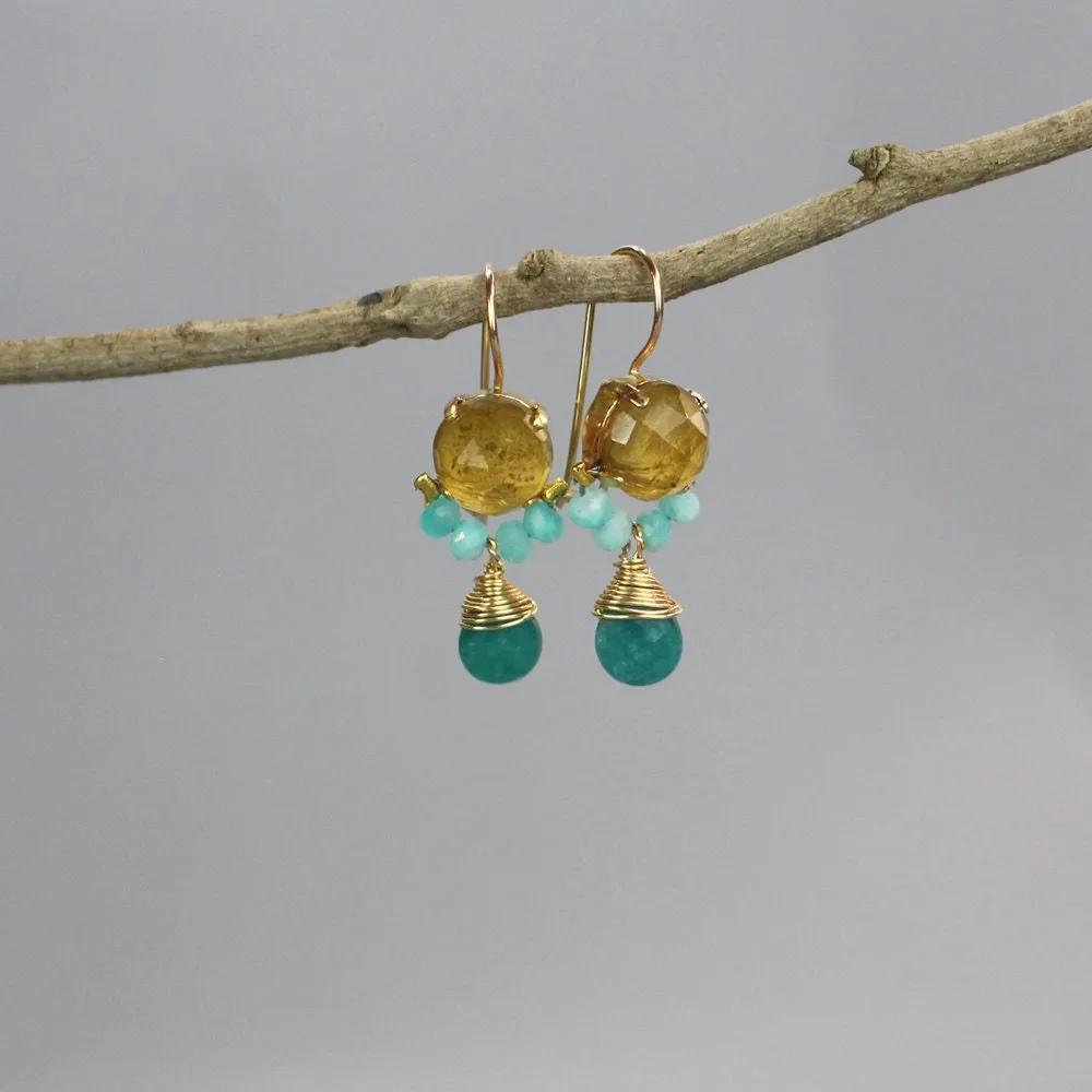 Citrine Amazonite Jade Clover Earrings