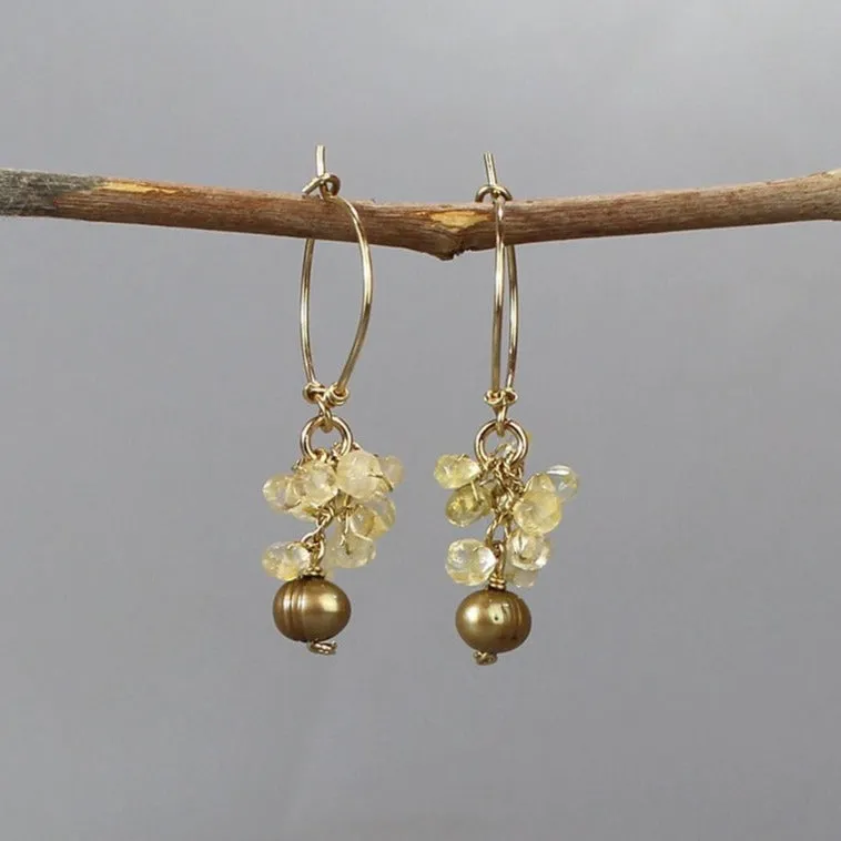 Citrine Pearl Hoop Earrings