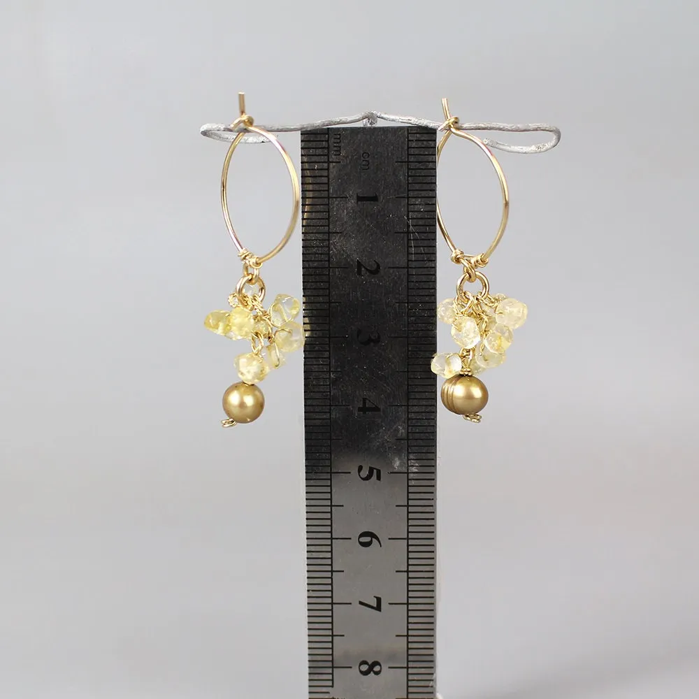 Citrine Pearl Hoop Earrings