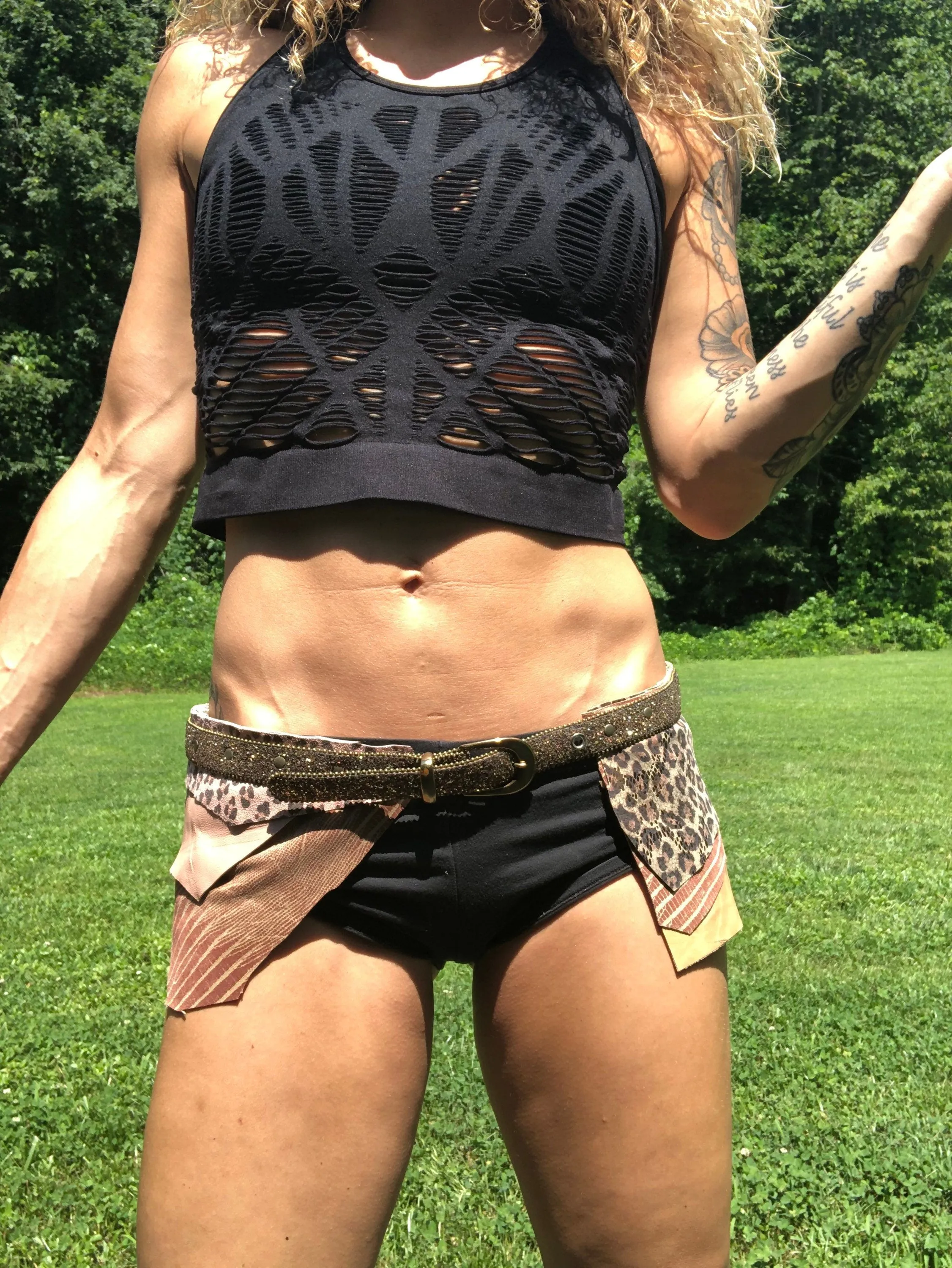 CLEARANCE, KITTY KITTY, Leather Festival Belt, Leather Utility Belt, Earthy Goddess Rave Skirt, Belly dance belt