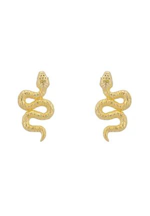 Coiled Cobra Snake Stud Earrings Gold