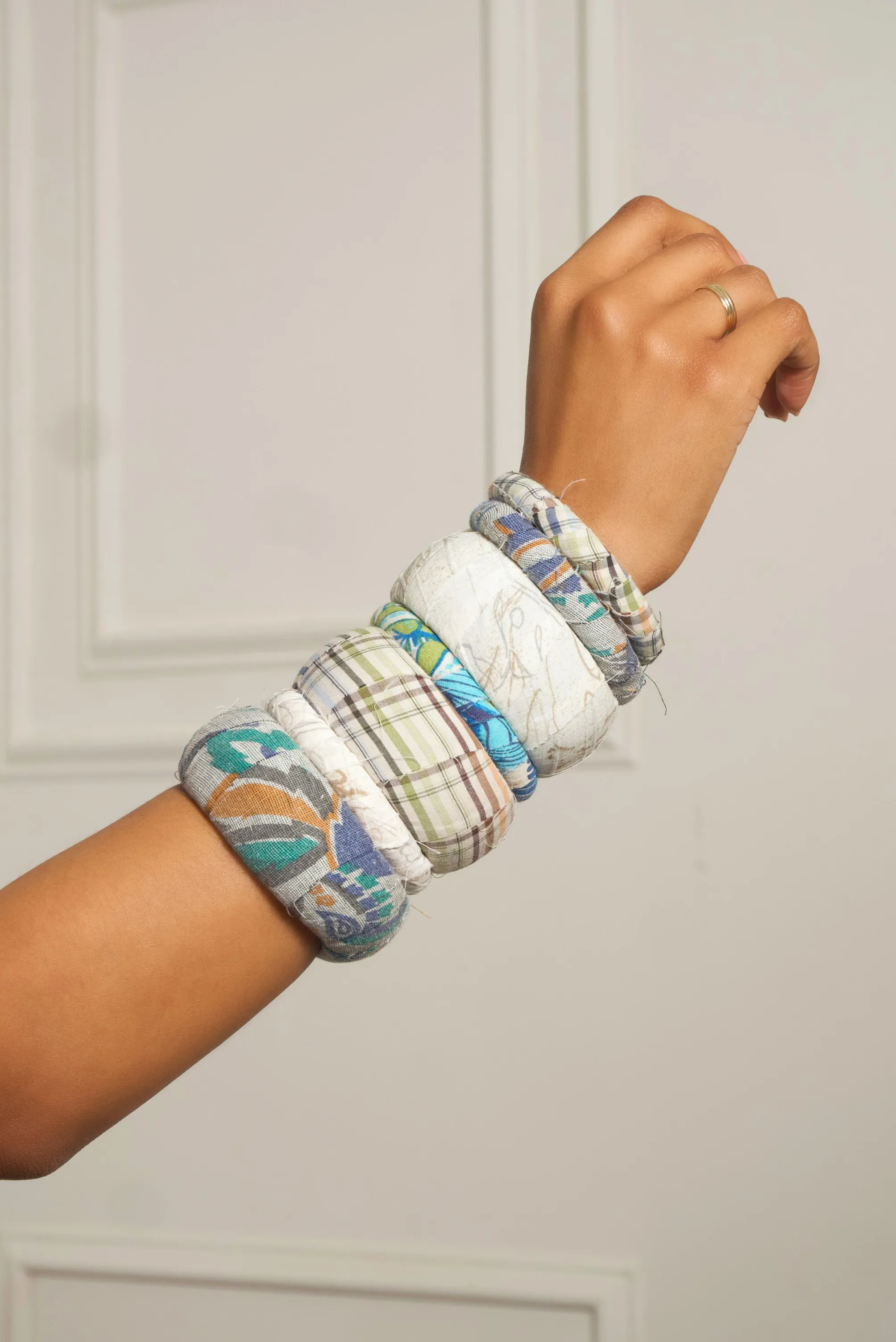 Combination fabric Pattern Bangles 7 stack