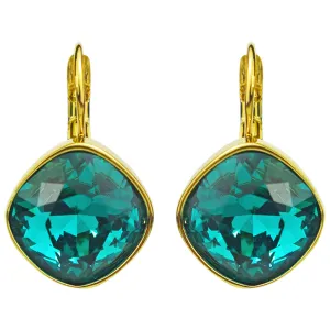 Cushion Cut 12mm Leverback Earrings (Goldtone/Teal)