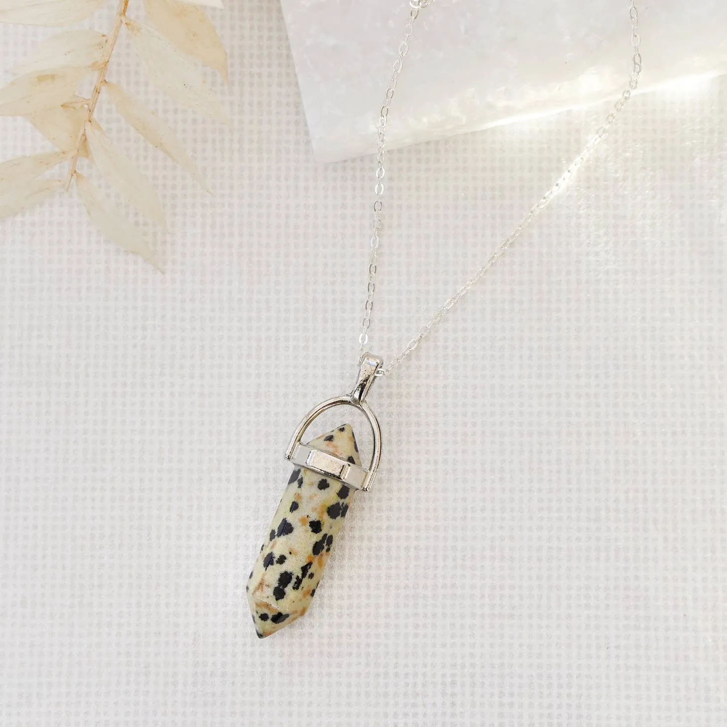 Dalmatian Jasper Radiance: 925 Sterling Silver Crystal Point Necklace