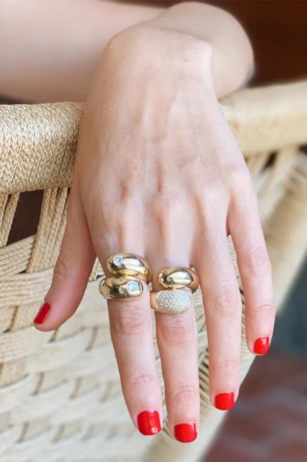 Double Apse Ring with One Side White Pavé Diamonds