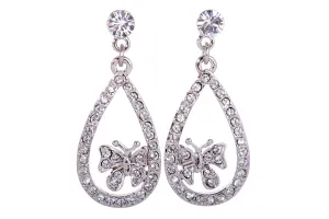 E7126 Intricate Butterfly In Loop Rhodium Plated Swarovski Element Crystal Earrings