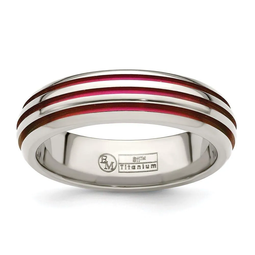 Edward Mirell Titanium Pink Anodized Triple Groove 6mm Band