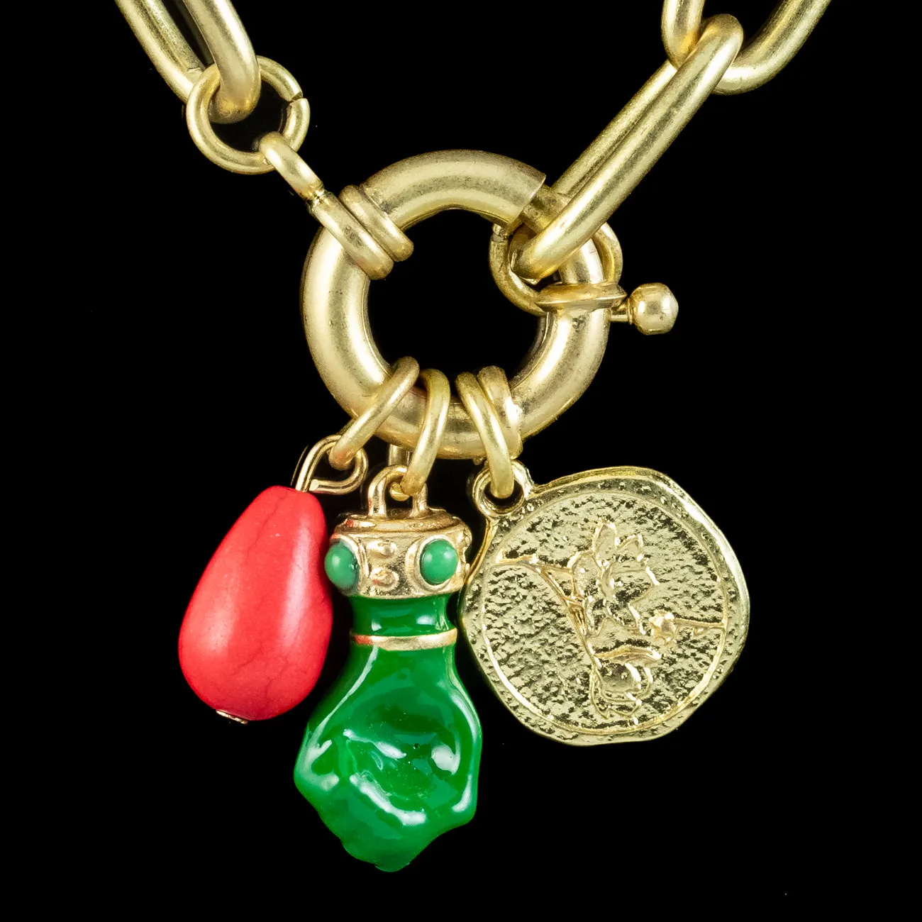 Enamel Hand And Coin Charm Necklace