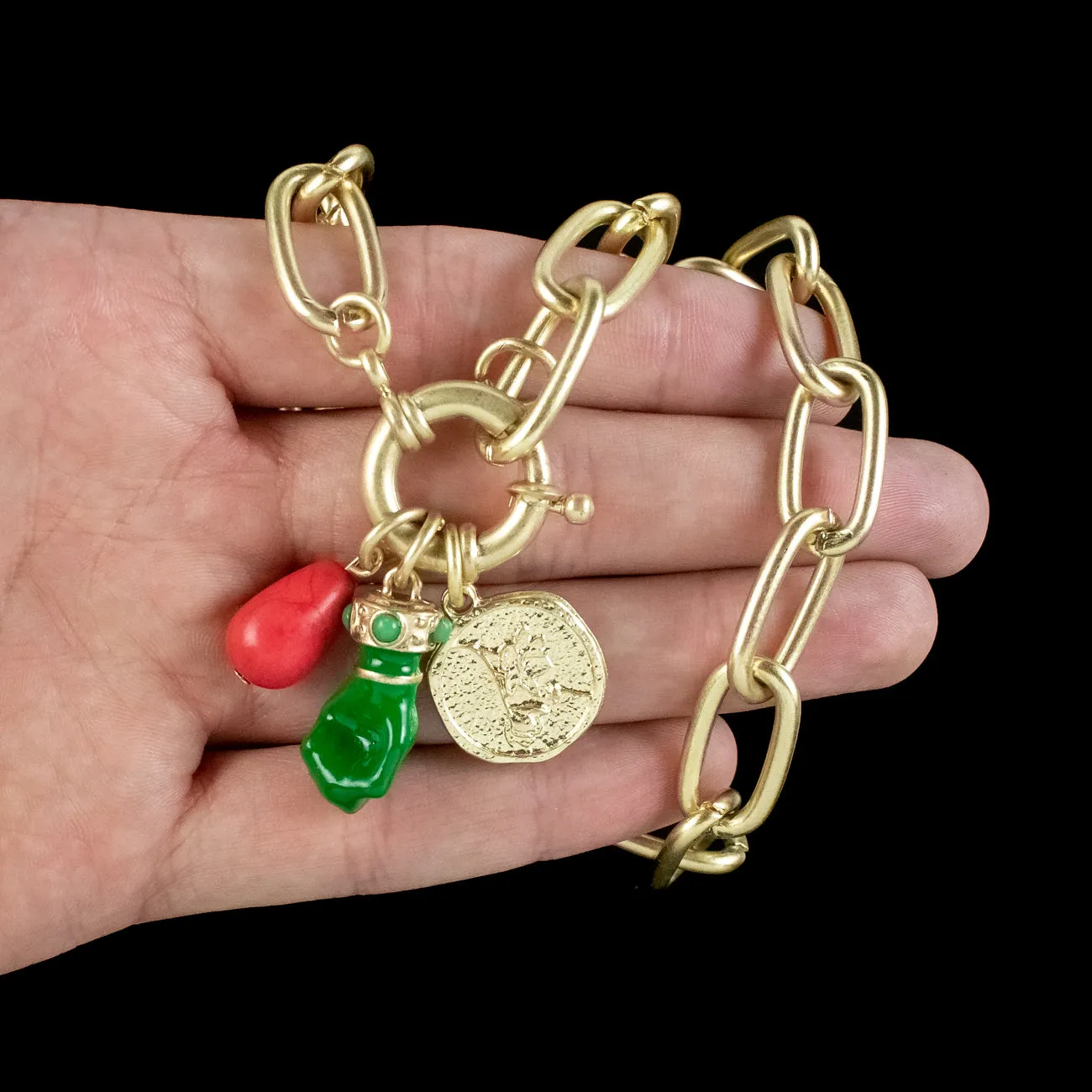 Enamel Hand And Coin Charm Necklace